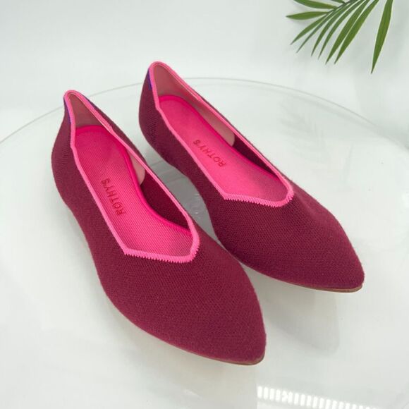Rothys Pointed Toe Ballet Flat 11.5 Wool Blend Currant Pink Limited Edition Shoe - Picture 2 of 14